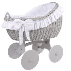 MJ Marks Bianca White and Grey Wicker Crib with Bedding
