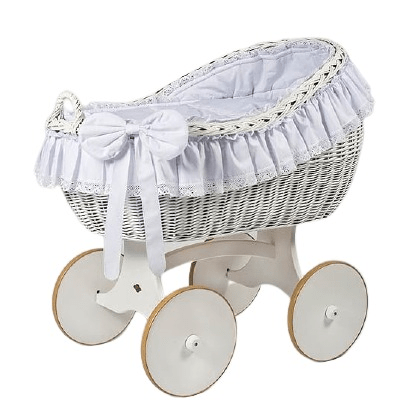 MJ Marks Bianca White and White Wicker Crib with Lace Bedding  Mj Marks   