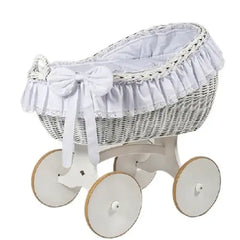 MJ Marks Bianca White and White Wicker Crib with Lace Bedding