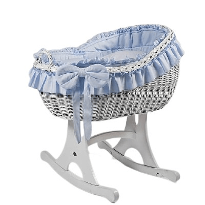 MJ Marks Bianca White Wicker Rocking Crib with Blue Bedding  Mj Marks   