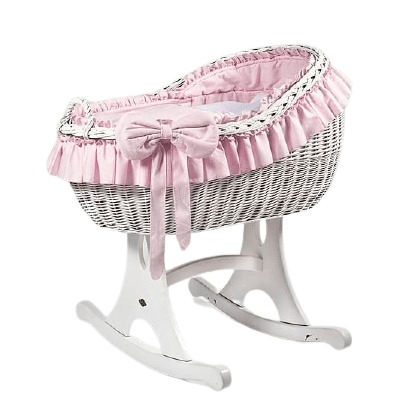 MJ Marks Bianca White Wicker Rocking Crib with Pink Bedding  Mj Marks   