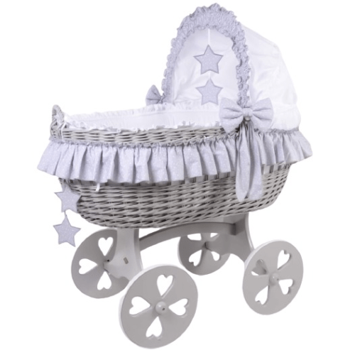 MJ Marks Cloud & Stars Grey Heart Wicker Crib with Bedding  Mj Marks   