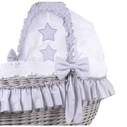 MJ Marks Cloud & Stars Grey Wicker Crib with Bedding  Mj Marks   