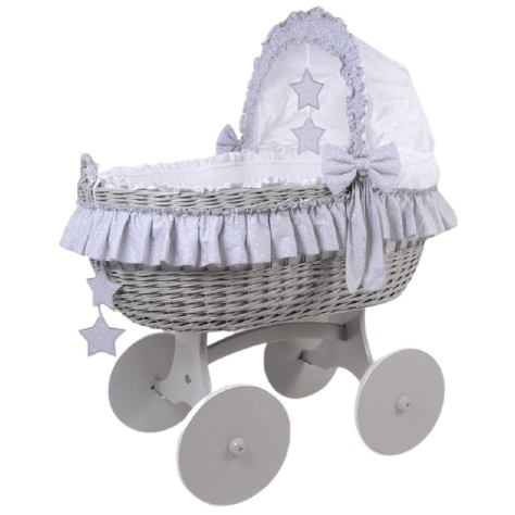 MJ Marks Cloud & Stars Grey Wicker Crib with Bedding  Mj Marks   