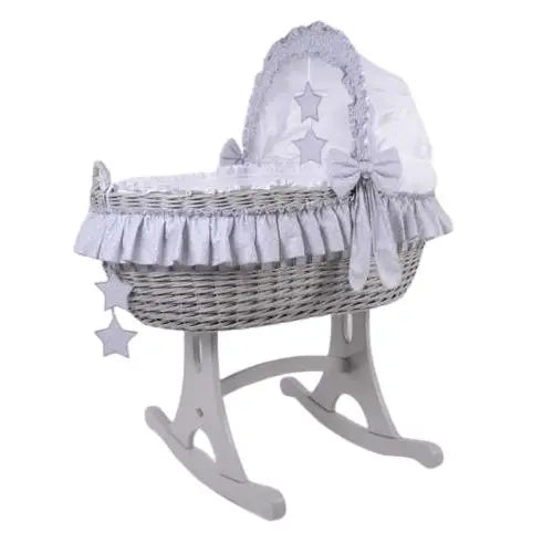 MJ Marks Cloud & Stars Grey Wicker Rocking Crib  Mj Marks   