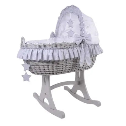 MJ Marks Cloud & Stars Grey Wicker Rocking Crib  Mj Marks   