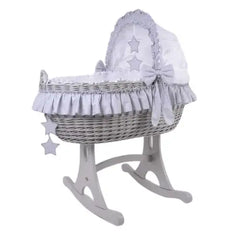 MJ Marks Cloud & Stars Grey Wicker Rocking Crib