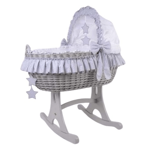 MJ Marks Cloud & Stars Grey Wicker Rocking Crib  Mj Marks   