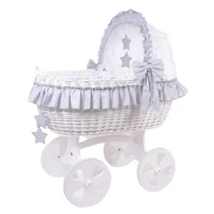MJ Marks Cloud & Stars White Heart Wicker Crib with Bedding