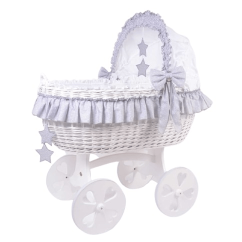 MJ Marks Cloud & Stars White Heart Wicker Crib with Bedding  Mj Marks   