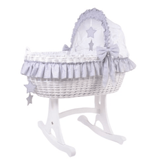 MJ Marks Cloud & Stars White Wicker Rocking Crib