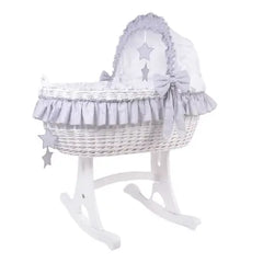 MJ Marks Cloud & Stars White Wicker Rocking Crib