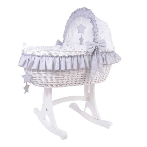 MJ Marks Cloud & Stars White Wicker Rocking Crib  Mj Marks   