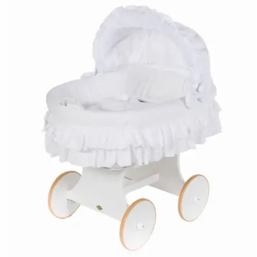 MJ Marks Luna White Wicker Crib with White Bedding
