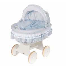 MJ Marks Luna White Wicker Crib with Blue Bedding