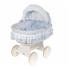 MJ Marks Luna White Wicker Crib with Blue Bedding
