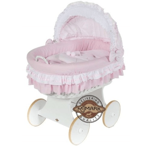 MJ Marks Luna White Wicker Crib with Pink Bedding  Mj Marks   