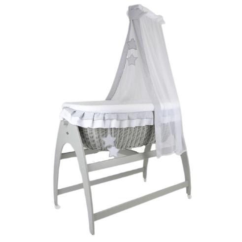 MJ Marks Miranda Grey Wicker Swinging Crib with Grey Stars Bedding & Drapes  Mj Marks   