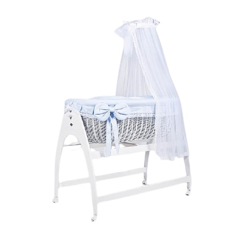 MJ Marks Miranda White Wicker Swinging Crib with Blue Lace Bedding & Drapes  Mj Marks   