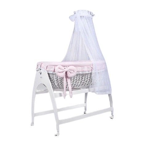 MJ Marks Miranda White Wicker Swinging Crib with Pink Lace Bedding & Drapes  Mj Marks   