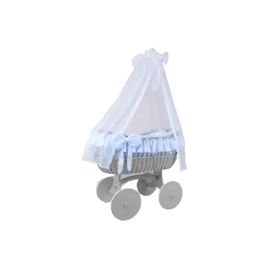 MJ Marks Ophelia Grey and Blue Wicker Crib with Drapes  Mj Marks   