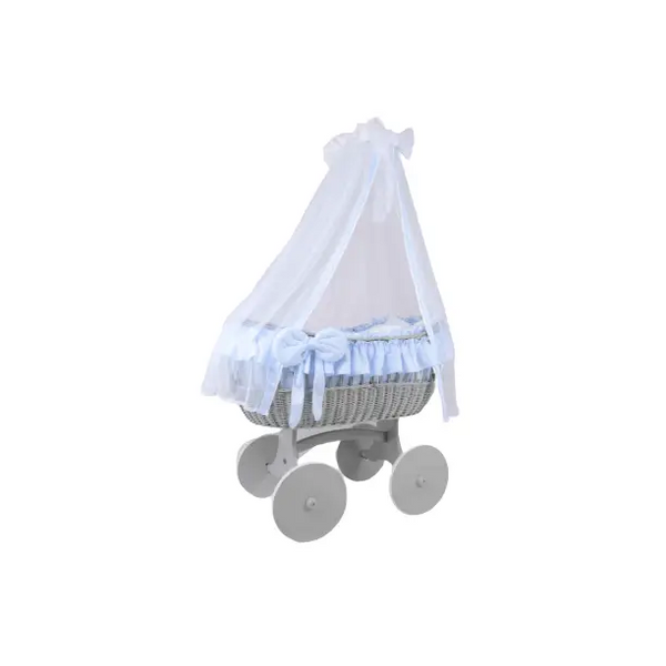 MJ Marks Ophelia Grey and Blue Wicker Crib with Drapes  Mj Marks   