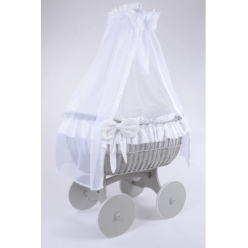 MJ Marks Ophelia Grey and White Wicker Crib with Drapes  Mj Marks   