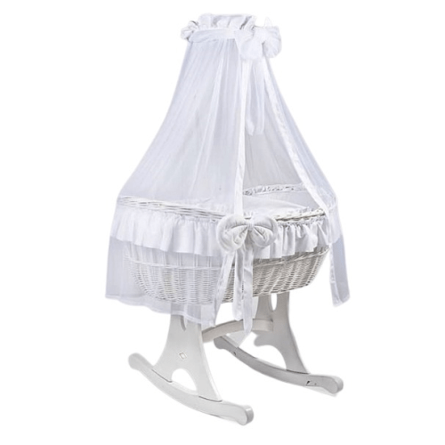 MJ Marks Ophelia Rocking Crib White Wicker Crib with Drapes  Mj Marks   