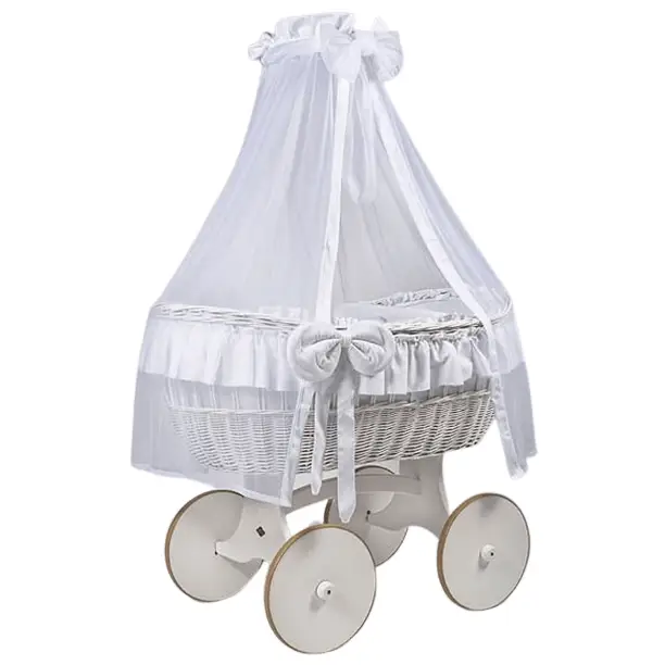 MJ Marks Ophelia White and White Wicker Crib with Drapes  Mj Marks   