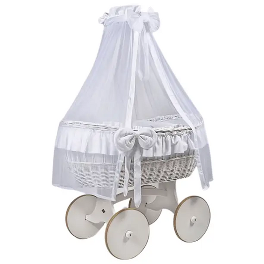 MJ Marks Ophelia White and White Wicker Crib with Drapes  Mj Marks   