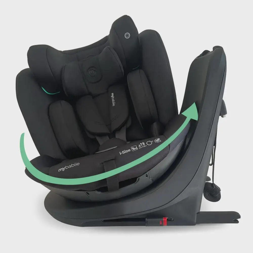 My Babiie Easy Spin Car Seat with Top Teather in Black – Grows from Newborn to 12 Years My Babiie