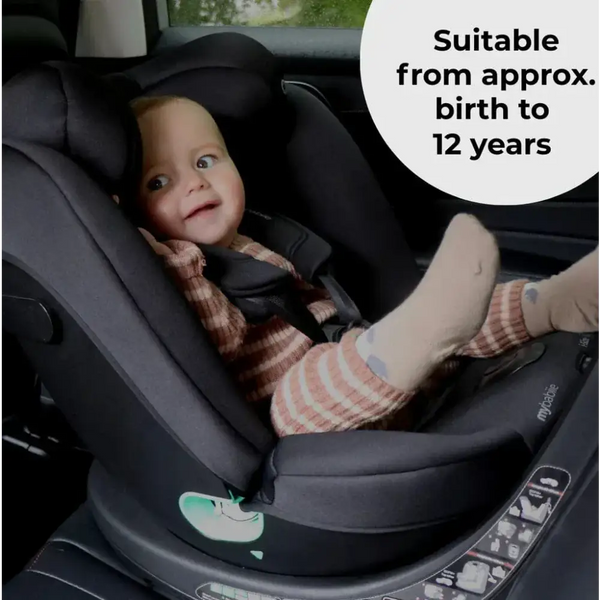 My Babiie Easy Spin Car Seat with Top Teather in Black – Grows from Newborn to 12 Years My Babiie