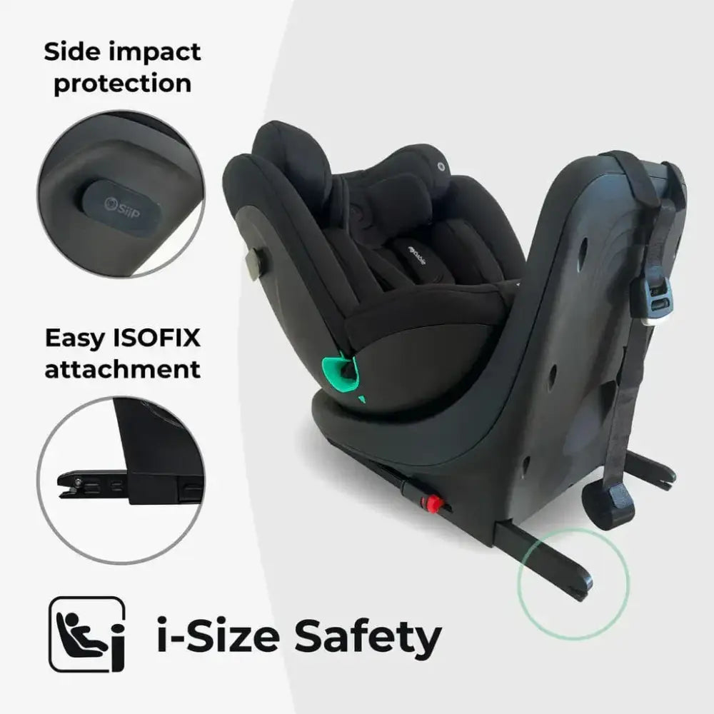 My Babiie Easy Spin Car Seat with Top Teather in Black – Grows from Newborn to 12 Years My Babiie
