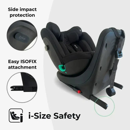 My Babiie Easy Spin Car Seat with Top Teather in Black – Grows from Newborn to 12 Years My Babiie