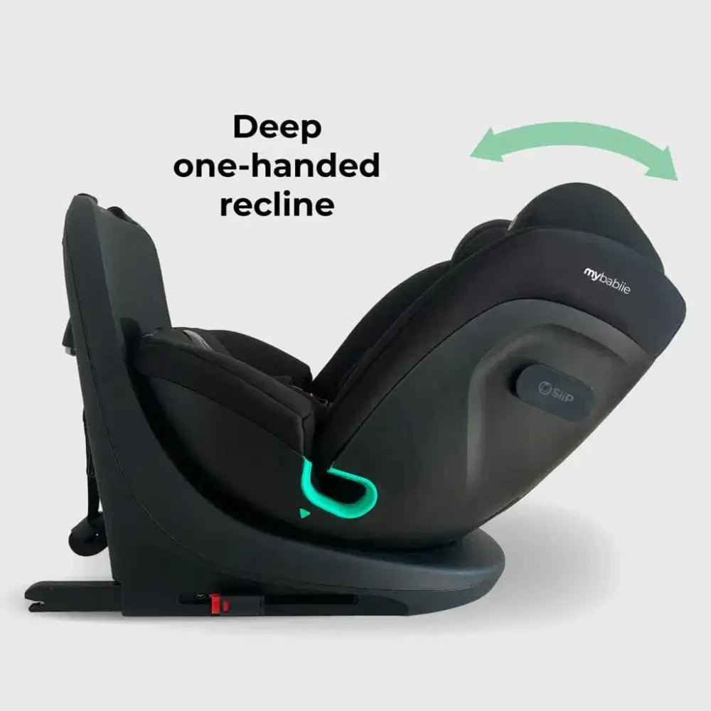 My Babiie Easy Spin Car Seat with Top Teather in Black – Grows from Newborn to 12 Years My Babiie