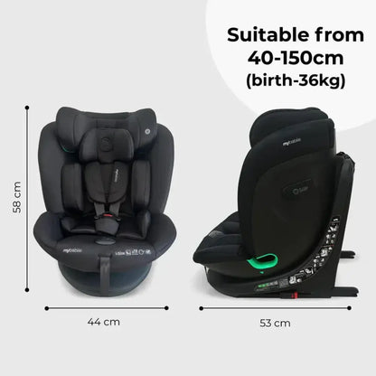 My Babiie Easy Spin Car Seat with Top Teather in Black – Grows from Newborn to 12 Years My Babiie