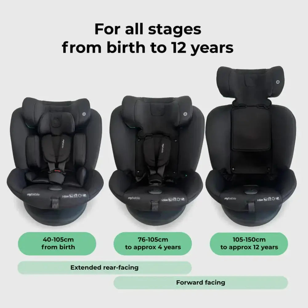 My Babiie Easy Spin Car Seat with Top Teather in Black – Grows from Newborn to 12 Years My Babiie