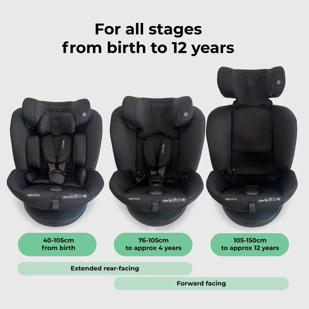 My Babiie Easy Spin Car Seat with Top Teather in Black – Grows from Newborn to 12 Years My Babiie