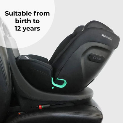 My Babiie Easy Spin Car Seat with Top Teather in Black – Grows from Newborn to 12 Years My Babiie