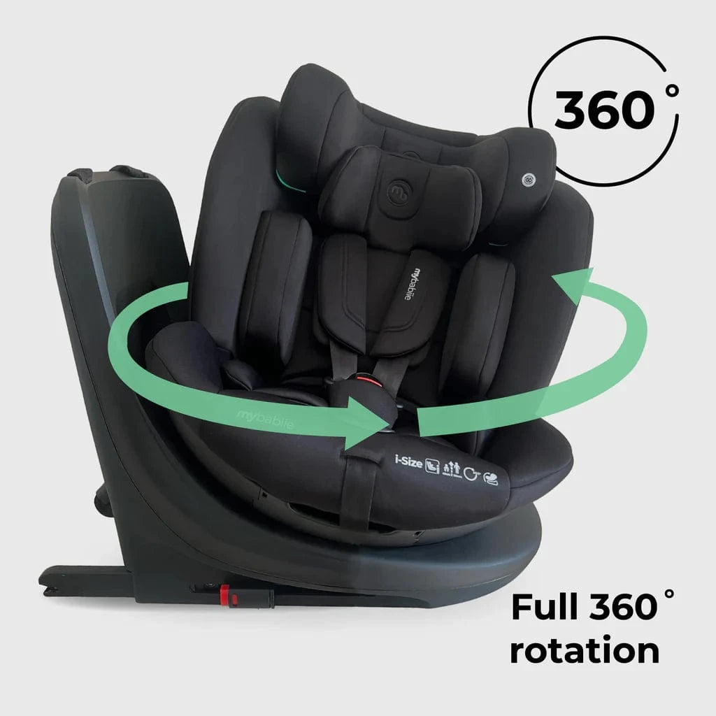 My Babiie Easy Spin Car Seat with Top Teather in Black – Grows from Newborn to 12 Years My Babiie