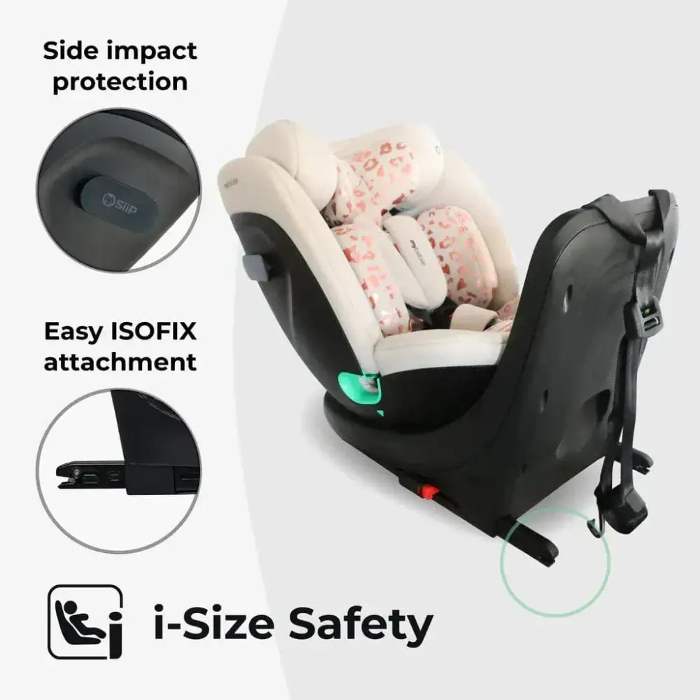 My Babiie Easy Spin Car Seat with Top Teather in Blush Leopard – Grows from Newborn to 12 Years My Babiie