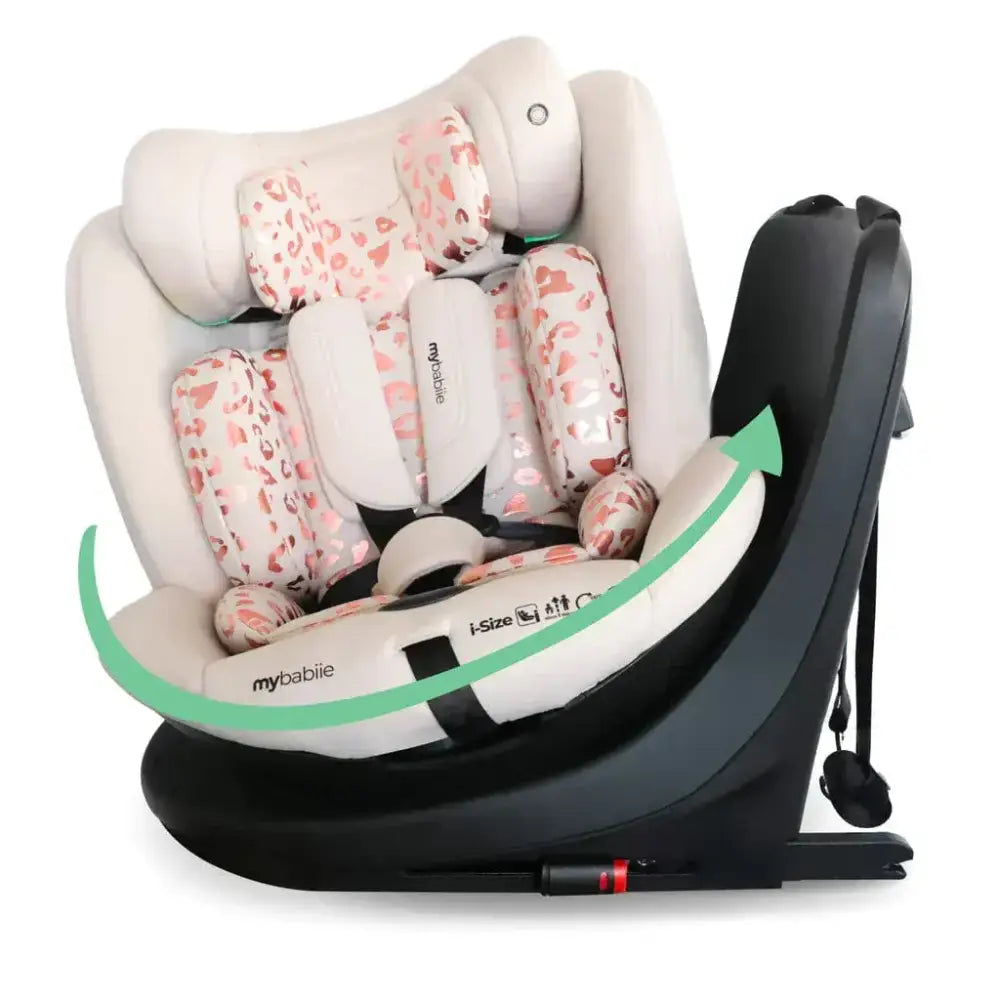 My Babiie Easy Spin Car Seat with Top Teather in Blush Leopard – Grows from Newborn to 12 Years My Babiie
