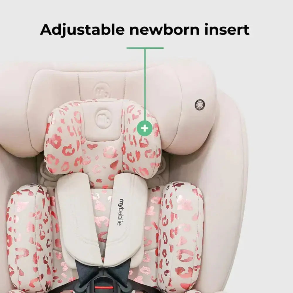 My Babiie Easy Spin Car Seat with Top Teather in Blush Leopard – Grows from Newborn to 12 Years My Babiie