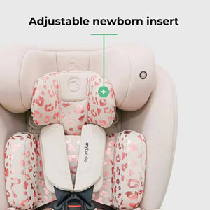 My Babiie Easy Spin Car Seat with Top Teather in Blush Leopard – Grows from Newborn to 12 Years My Babiie