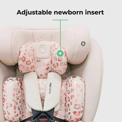 My Babiie Easy Spin Car Seat with Top Teather in Blush Leopard – Grows from Newborn to 12 Years My Babiie