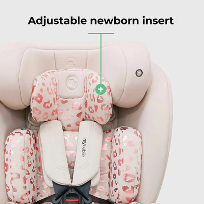 My Babiie Easy Spin Car Seat with Top Teather in Blush Leopard – Grows from Newborn to 12 Years My Babiie