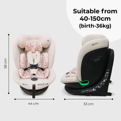 My Babiie Easy Spin Car Seat with Top Teather in Blush Leopard – Grows from Newborn to 12 Years My Babiie