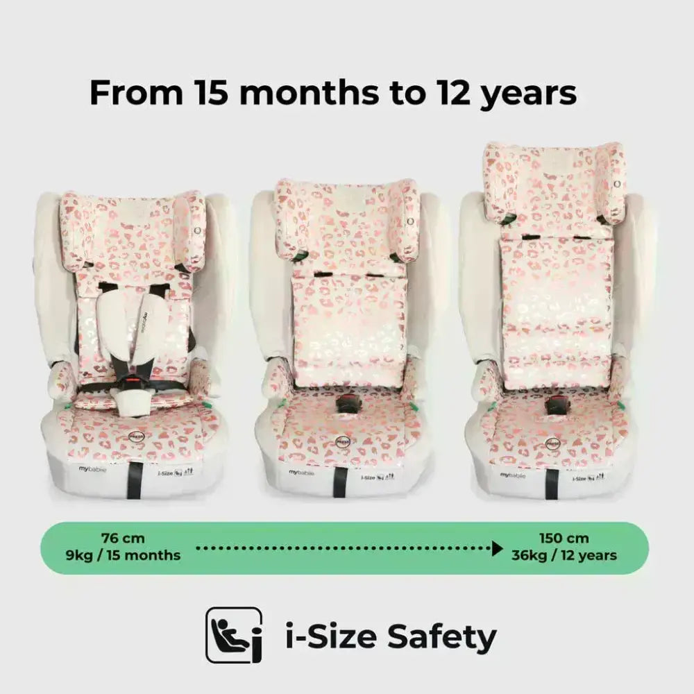 My Babiie Foldable i-Size Isofix Toddler Booster Seat - Blush Leopard My Babiie