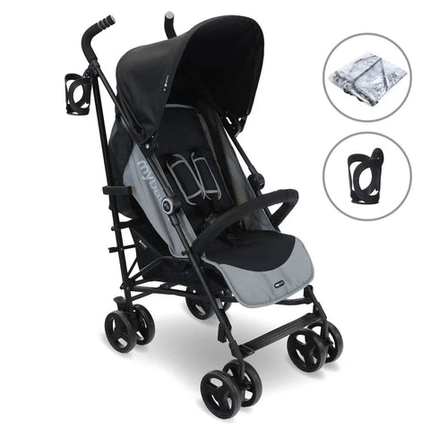 My Babiie MB02 Plus Lightweight Stroller including Rain cover  - Black and Grey