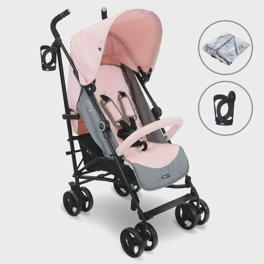 My Babiie MB02 Plus Lightweight Stroller including Rain Cover - Pink and Grey General My Babiie